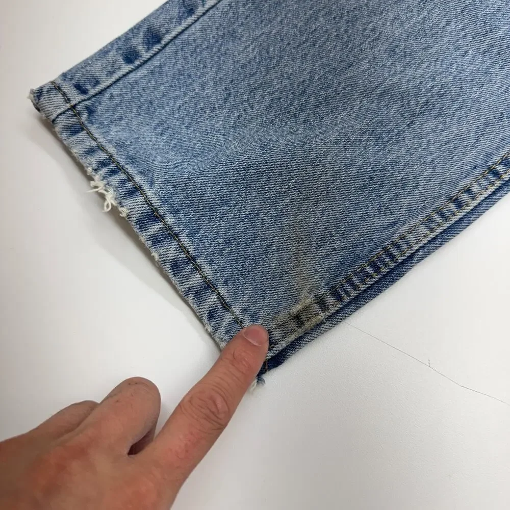 Levis Mens 505 Light Stone Wash Blue Jeans Distressed Western Grunge 32 x 32